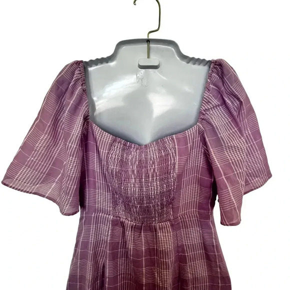 Lush Dresses Lilac and White Plaid Lace up Top Smocked Back Women's M NWT - Picture 8 of 10
